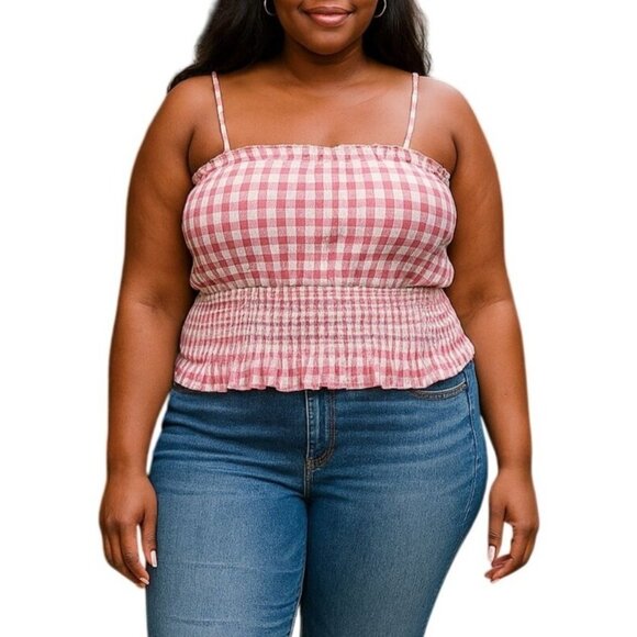 American Eagle Tops - American Eagle Plus Size XXL Crop Top Gingham Smocked Pink White Lightweight
